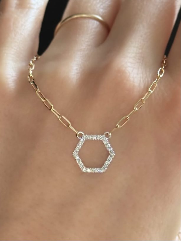 Heera Moti Hexagon + Paperclip Necklace