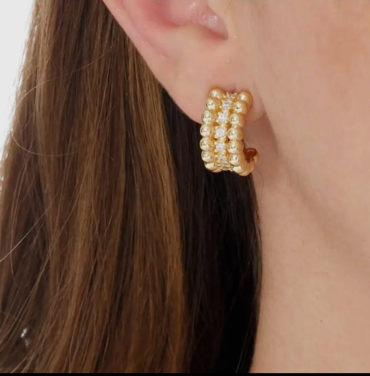 Beaded C-Hoop Earrings with CZ Stones