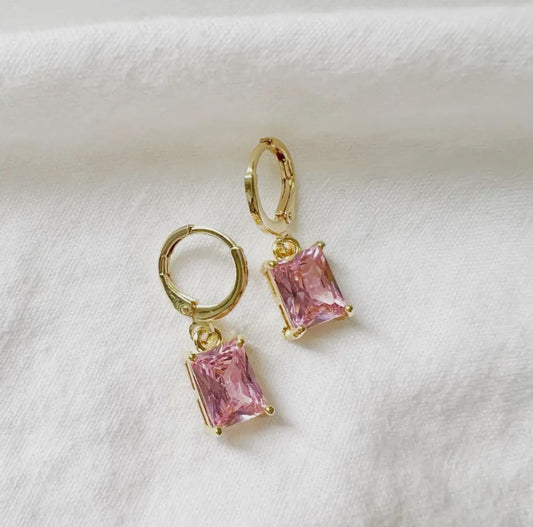 Arden Pink CZ Baguette Huggie Earrings