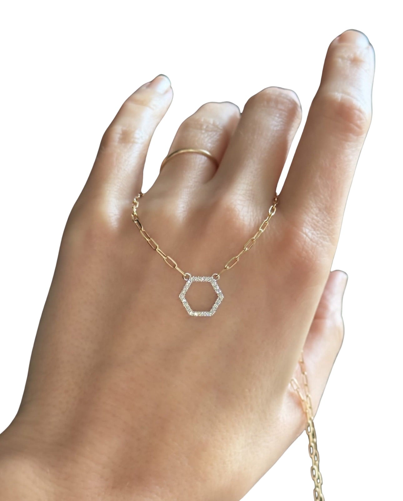 Heera Moti Hexagon + Paperclip Necklace